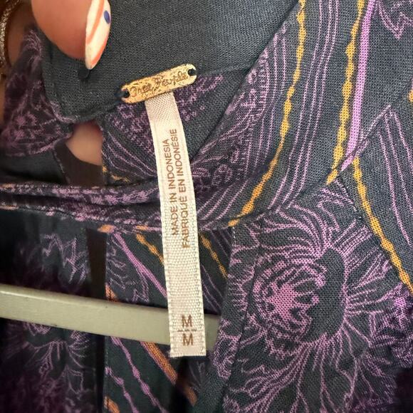 Free People Walking On a Dream Tunic Long Sleeve Paisley Top Purple Size Medium - Picture 5 of 7